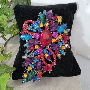 Statement Silver and Multicolor Leaf Brooch Pin / Pendant